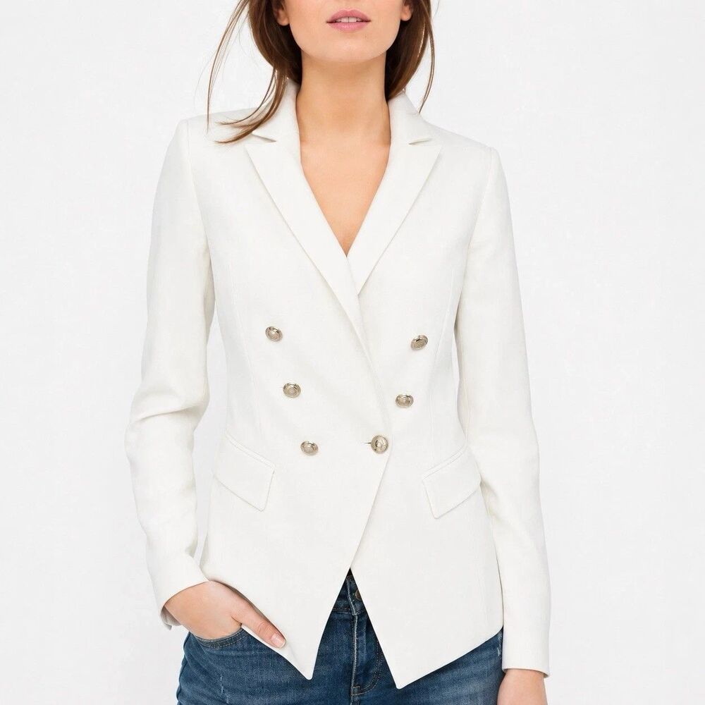 White House Black Market Ivory Trophy Double Breasted Blazer Jacket Women's XS
